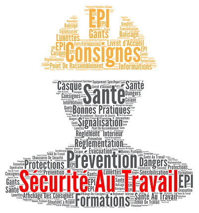 Work safety word cloud concept in French language